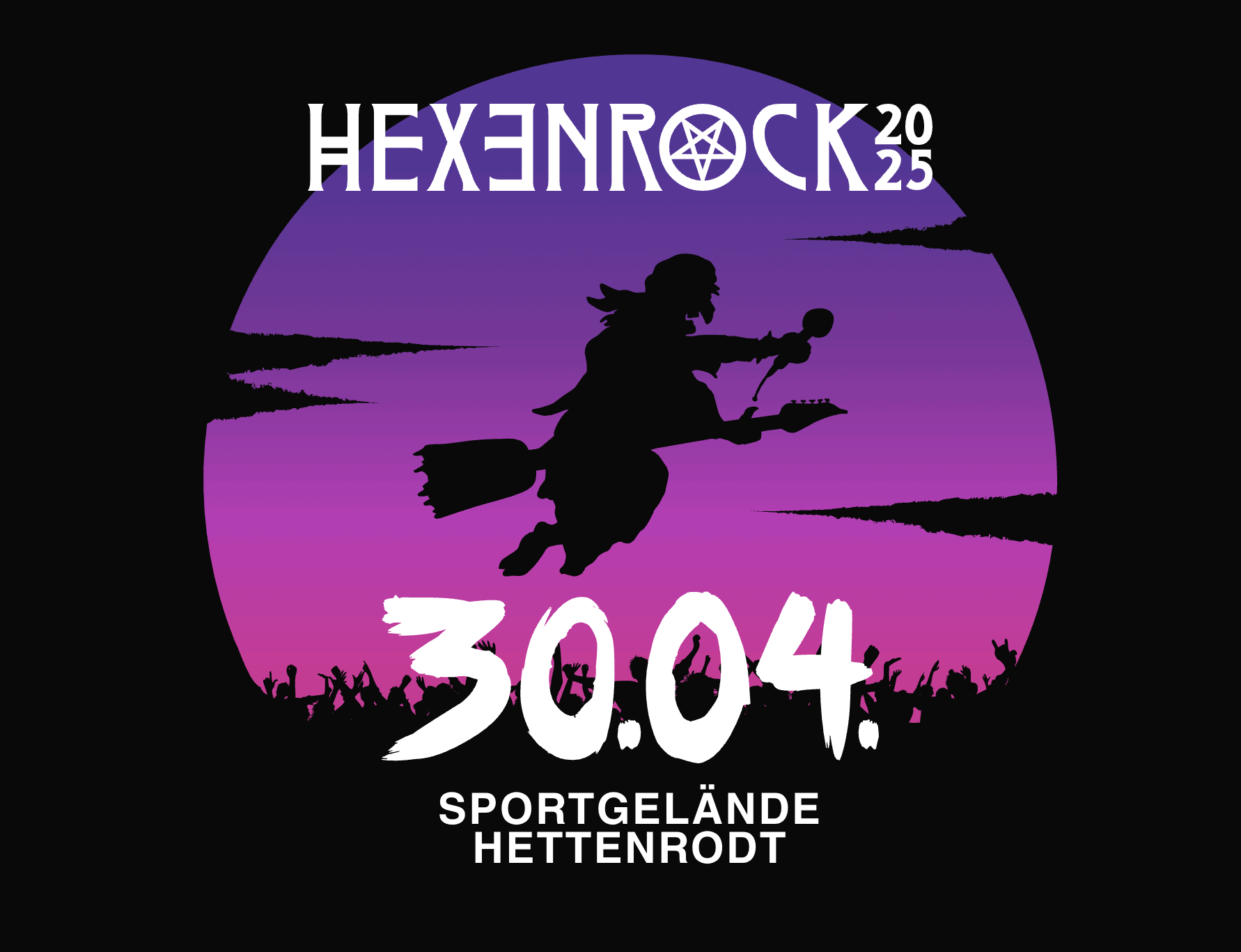 Hexenrock 2025 Festival in Hettenrod mit Hexenfigur und Datum 30.04.